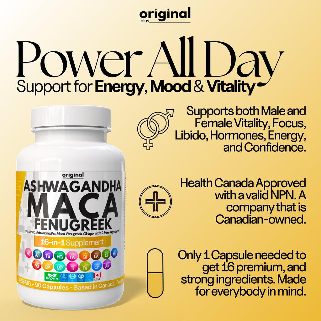 Original Plus 16-in-1 Ashwagandha, Maca, Fenugreek & Tongkat Ali Capsules for Men & Women | 9256mg High-Potency, Tribulus, Ginseng, Horny Goat Weed, | Endurance, Male/Female Vitality, Libido & Energy Support | 90 Day Supply |