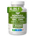 Original Plus 6-in-1 Pure Moringa with NAC, Glutathione, Zinc, Vitamin B-12, and Vitamin D | 1940mg Daily Supplement Dose | 120 Capsules 60 Day Supply