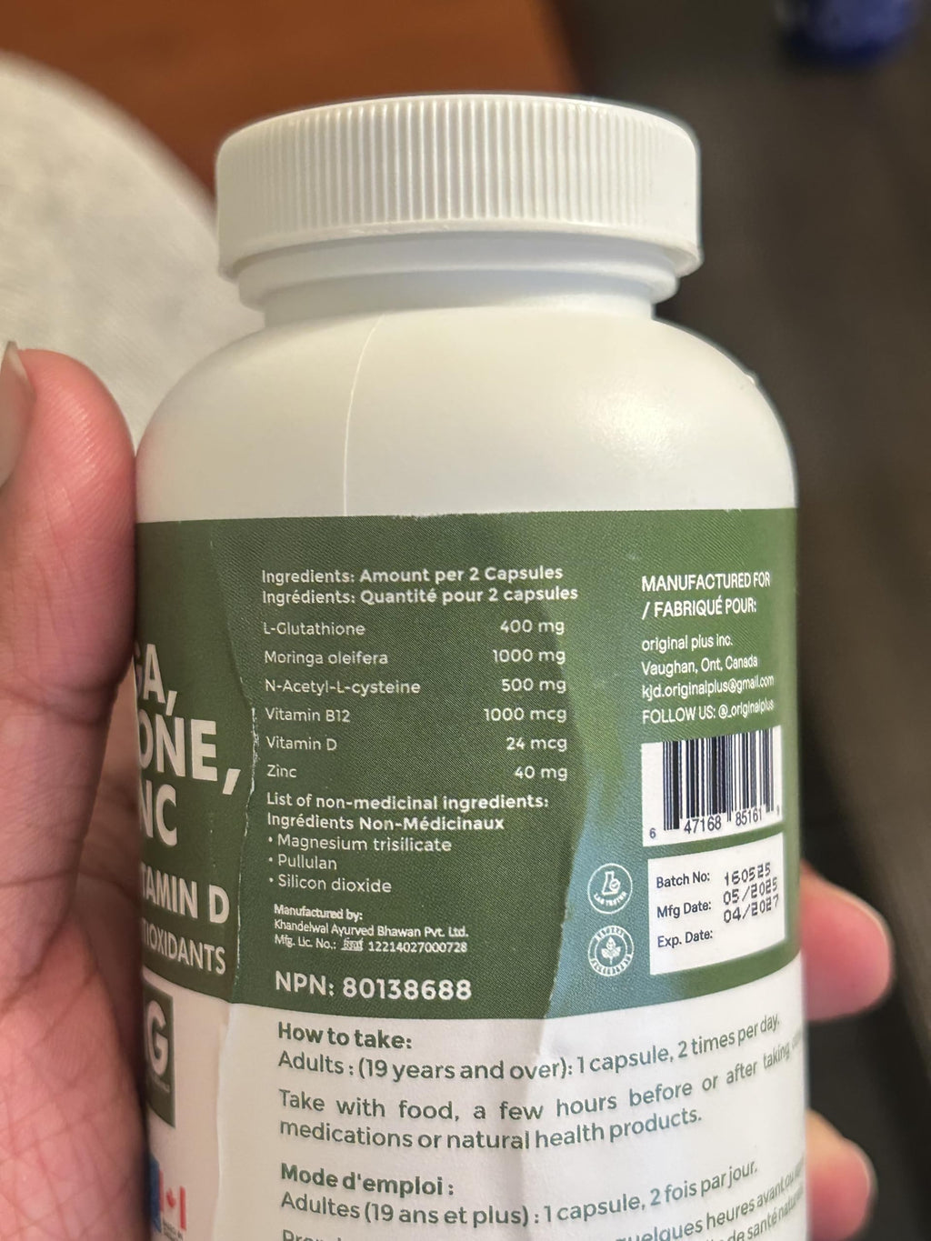 Original Plus 6-in-1 Pure Moringa with NAC, Glutathione, Zinc, Vitamin B-12, and Vitamin D | 1940mg Daily Supplement Dose | 120 Capsules 60 Day Supply