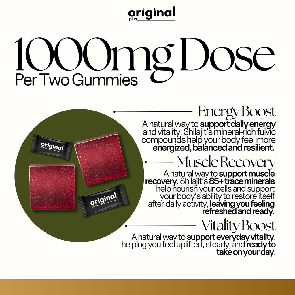 Himalayan Shilajit Gummies 1000mg Potency | Organic & Natural | For Energy, Strength, and Vitality | 85+ Trace Minerals & Fulvic Acid | For Men & Women | 90 Gummies | Original Plus
