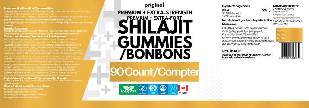 Himalayan Shilajit Gummies 1000mg Potency | Organic & Natural | For Energy, Strength, and Vitality | 85+ Trace Minerals & Fulvic Acid | For Men & Women | 90 Gummies | Original Plus